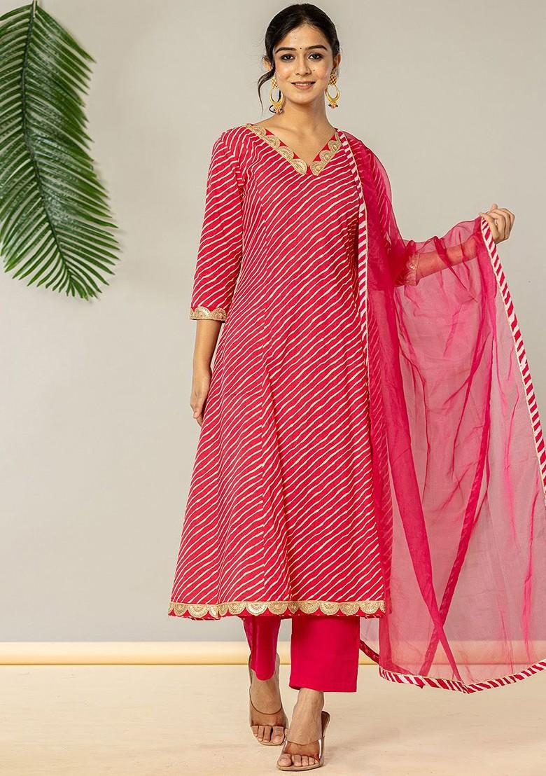Pink Printed Cotton Kurta Set