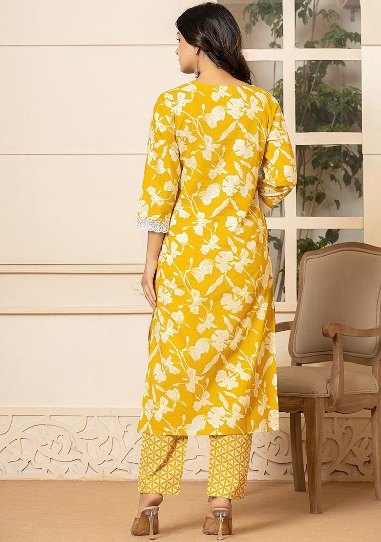 Yellow Printed Cotton Kurta Set