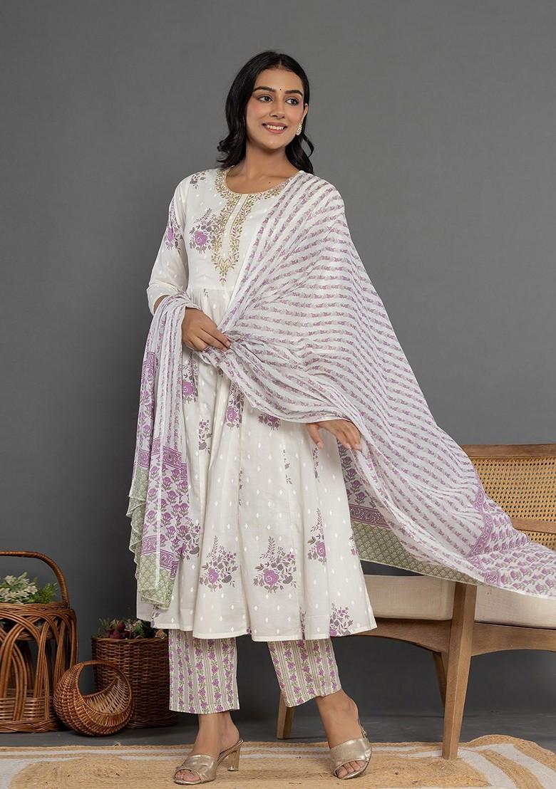 White Embroidered Cotton Kurta Set