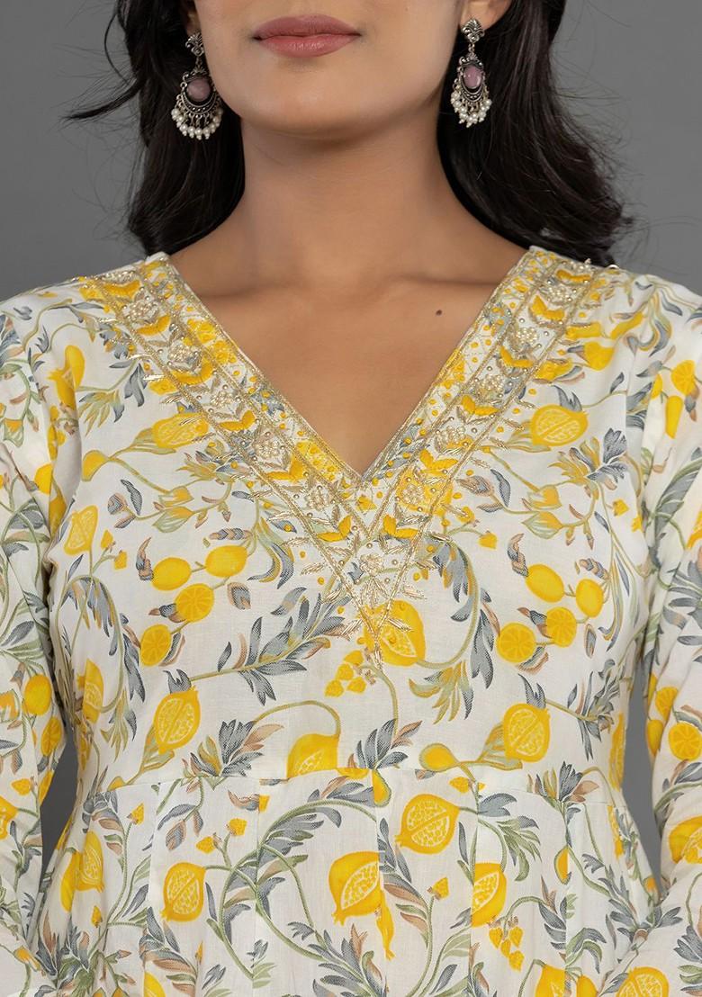 Yellow Printed Cotton Kurta Set