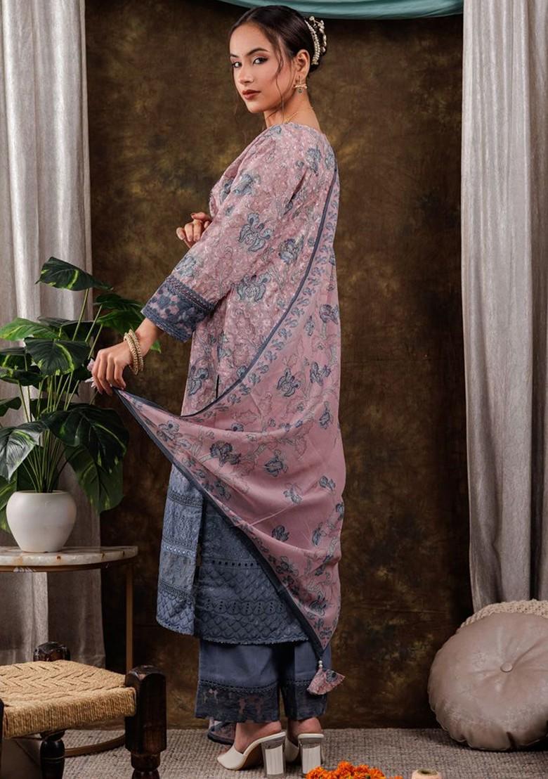 Pink Printed Cotton Kurta Set