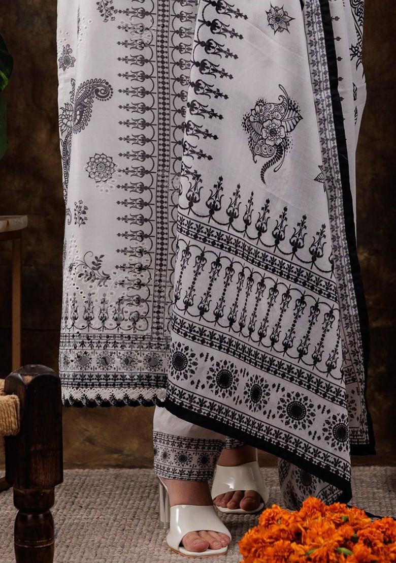 White Printed Cotton Kurta Set