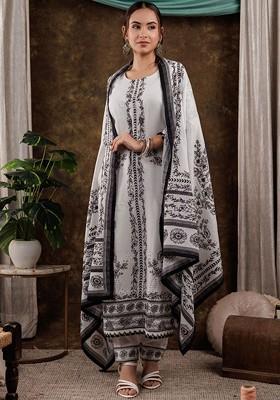 White Embroidered Cotton Kurta Set