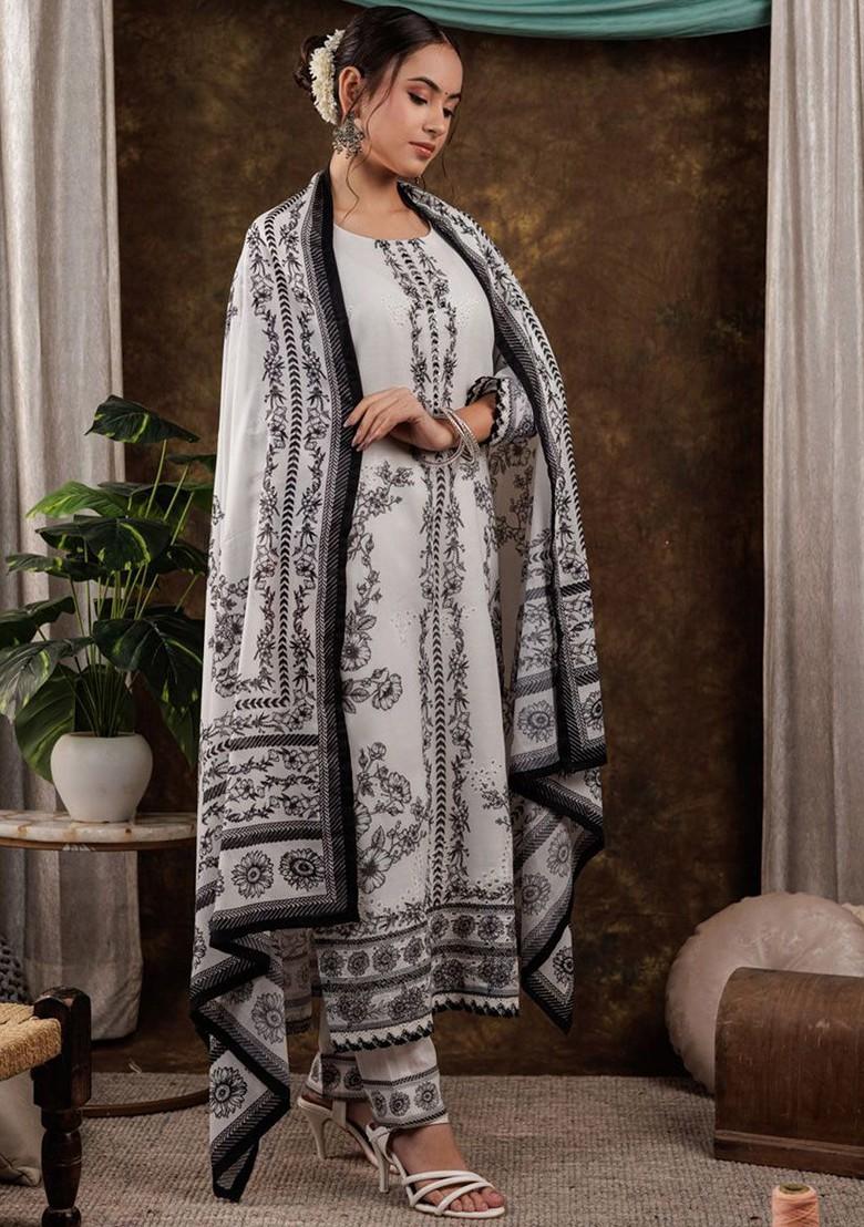 White Embroidered Cotton Kurta Set