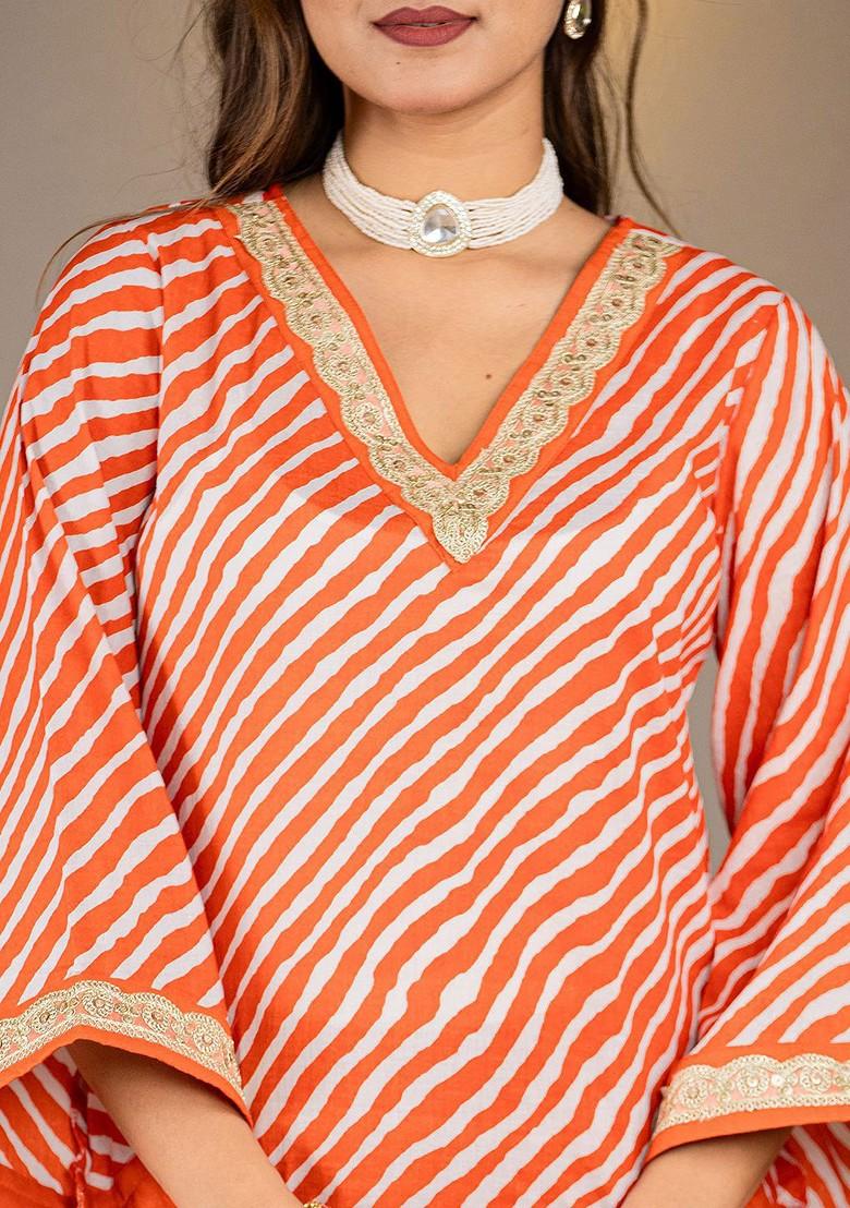 Orange Printed Cotton Kurta Set