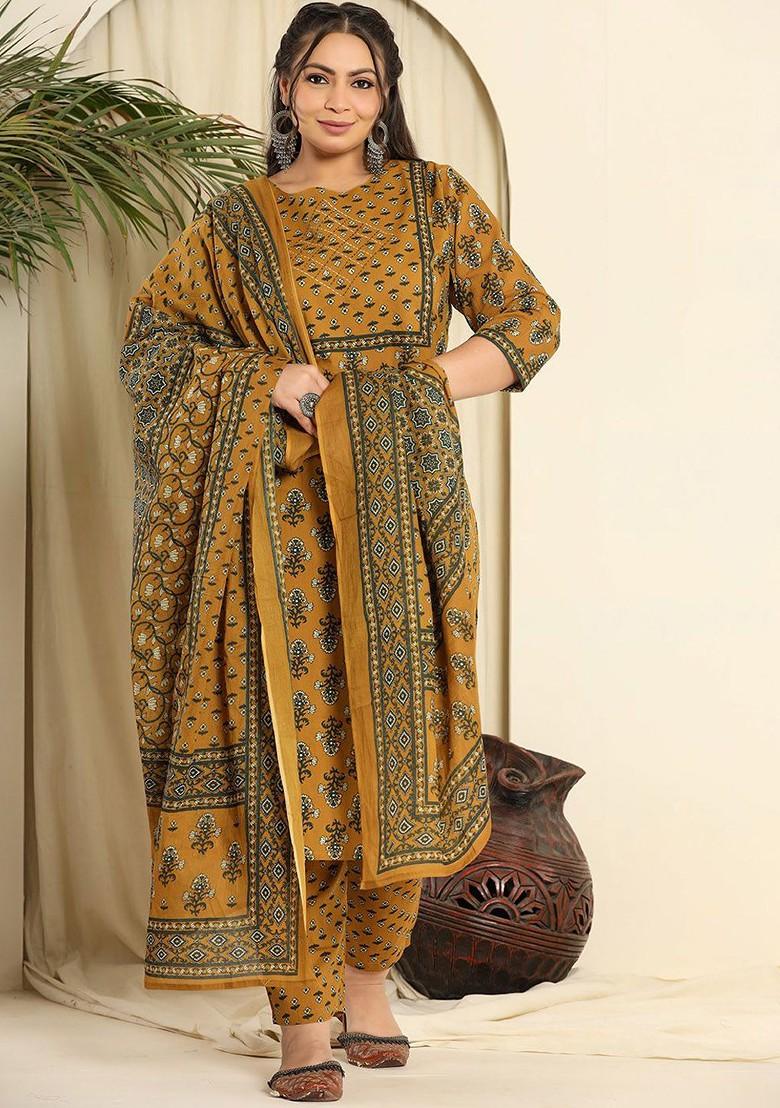 Yellow Printed Cotton Kurta Set