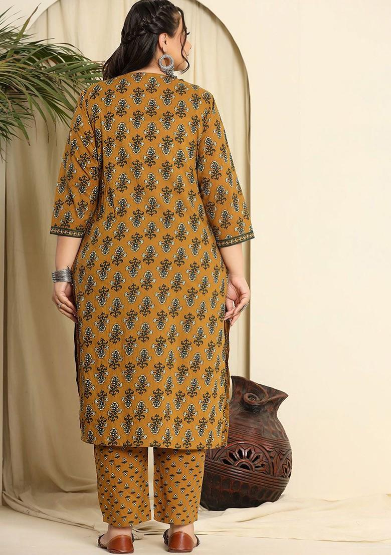 Yellow Printed Cotton Kurta Set