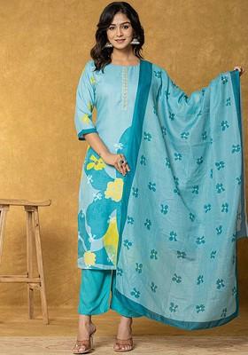 Green Printed Linen Kurta Set