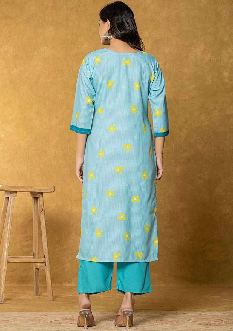Green Printed Linen Kurta Set