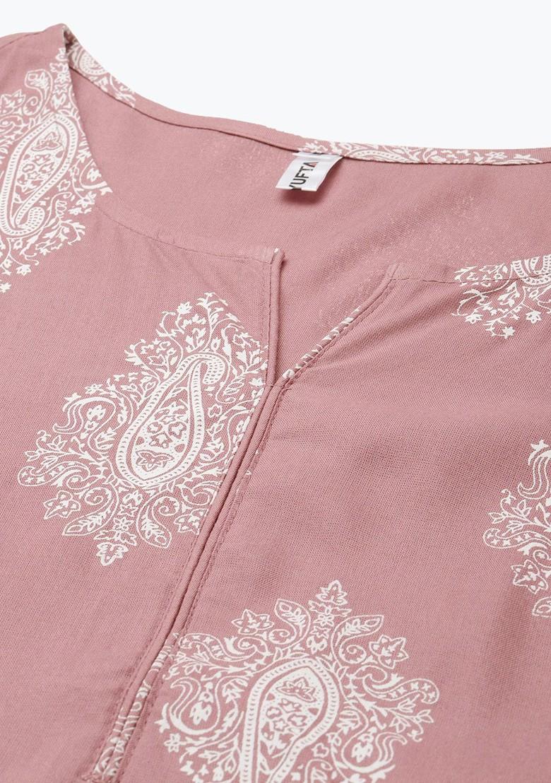 Purple Printed Poly Blend Kurta Set