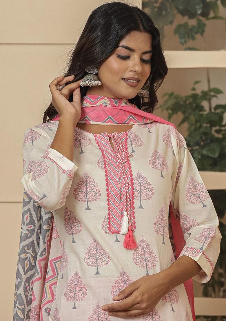 Pink Embroidered Cotton Kurta Set
