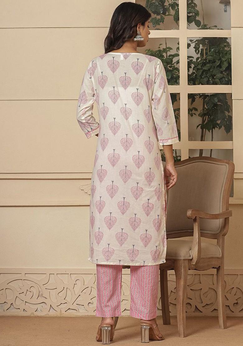 Pink Embroidered Cotton Kurta Set