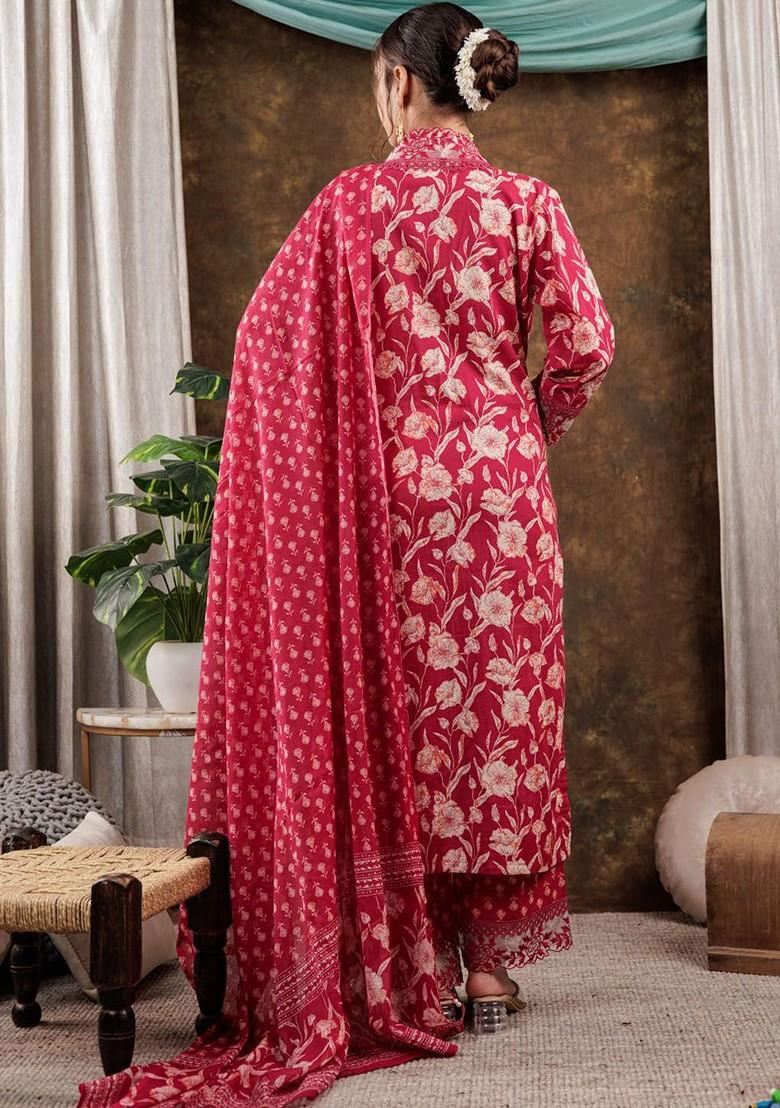Pink Printed Cotton Kurta Set