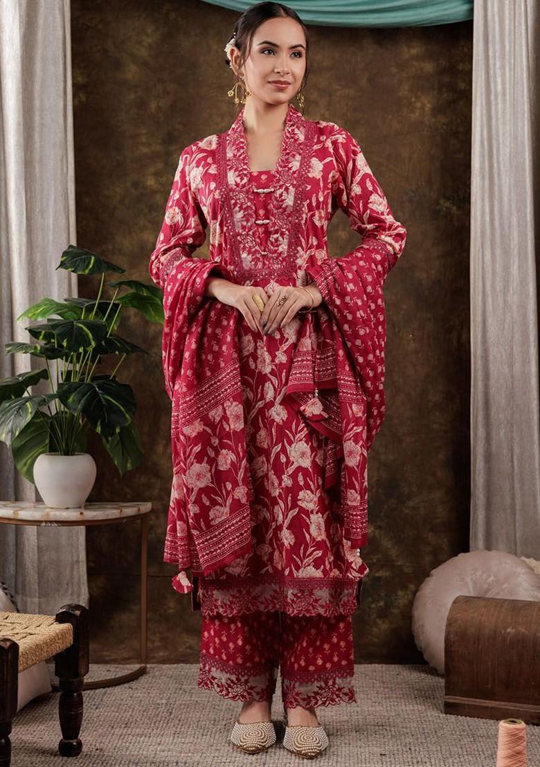 Pink Printed Cotton Kurta Set