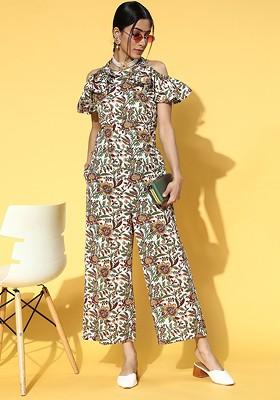 White Printed Poly Blend Jumpsuit