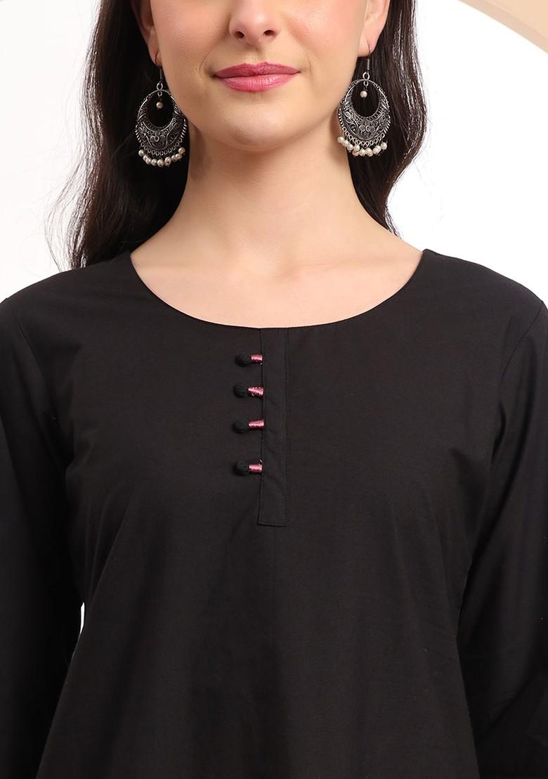 Black Embroidered Cotton Kurta Set