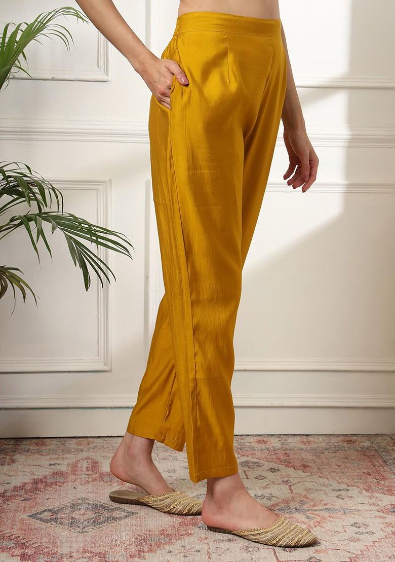 Yellow Embroidered Poly Blend Kurta Set