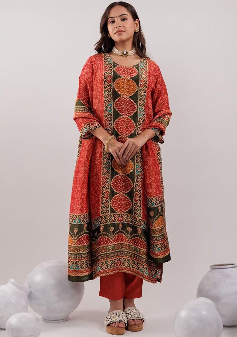 Red Embroidered Silk Kurta Set