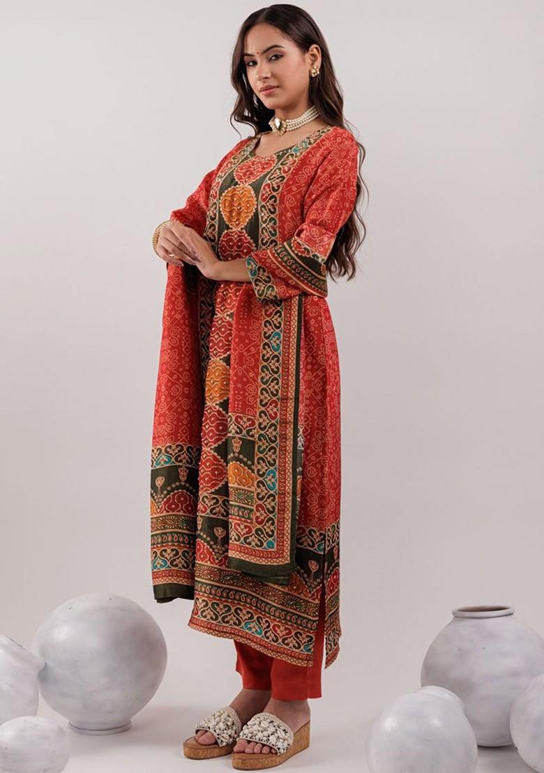 Red Embroidered Silk Kurta Set