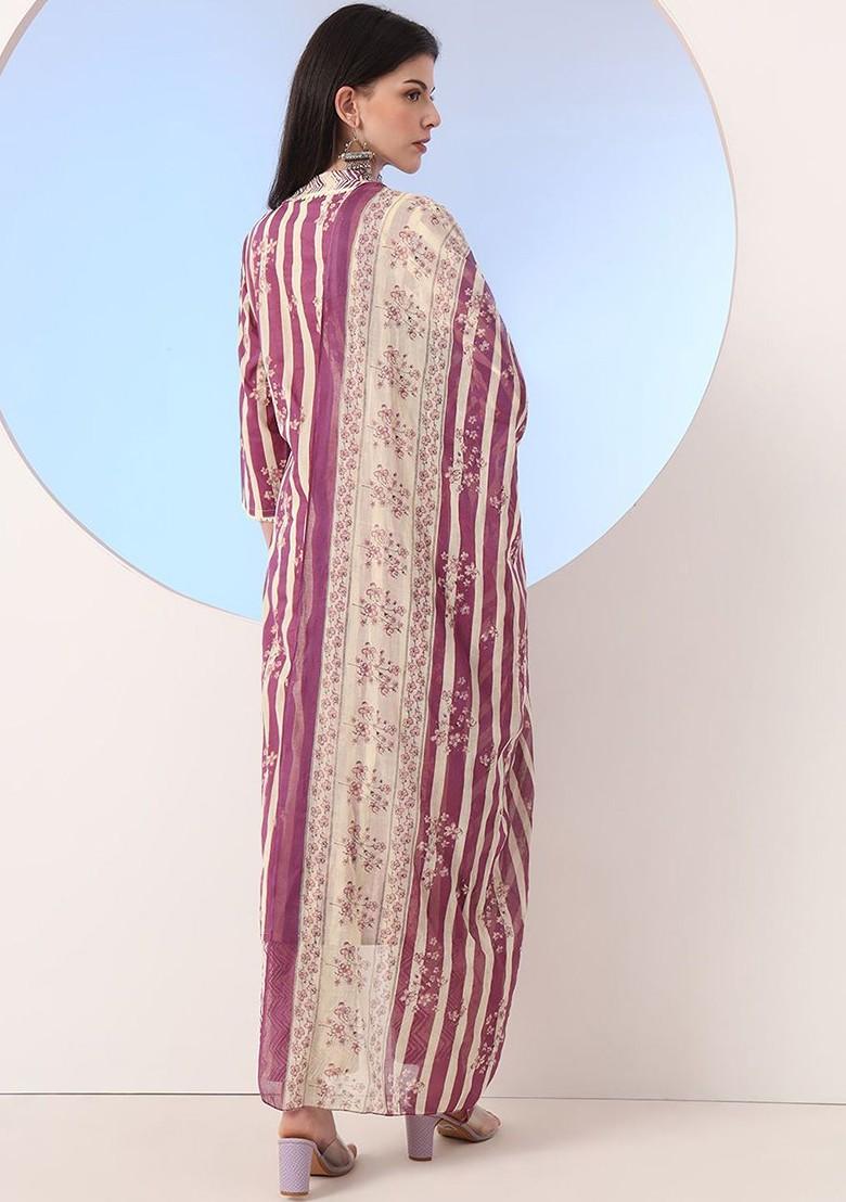 Maroon Embroidered Cotton Kurta Set