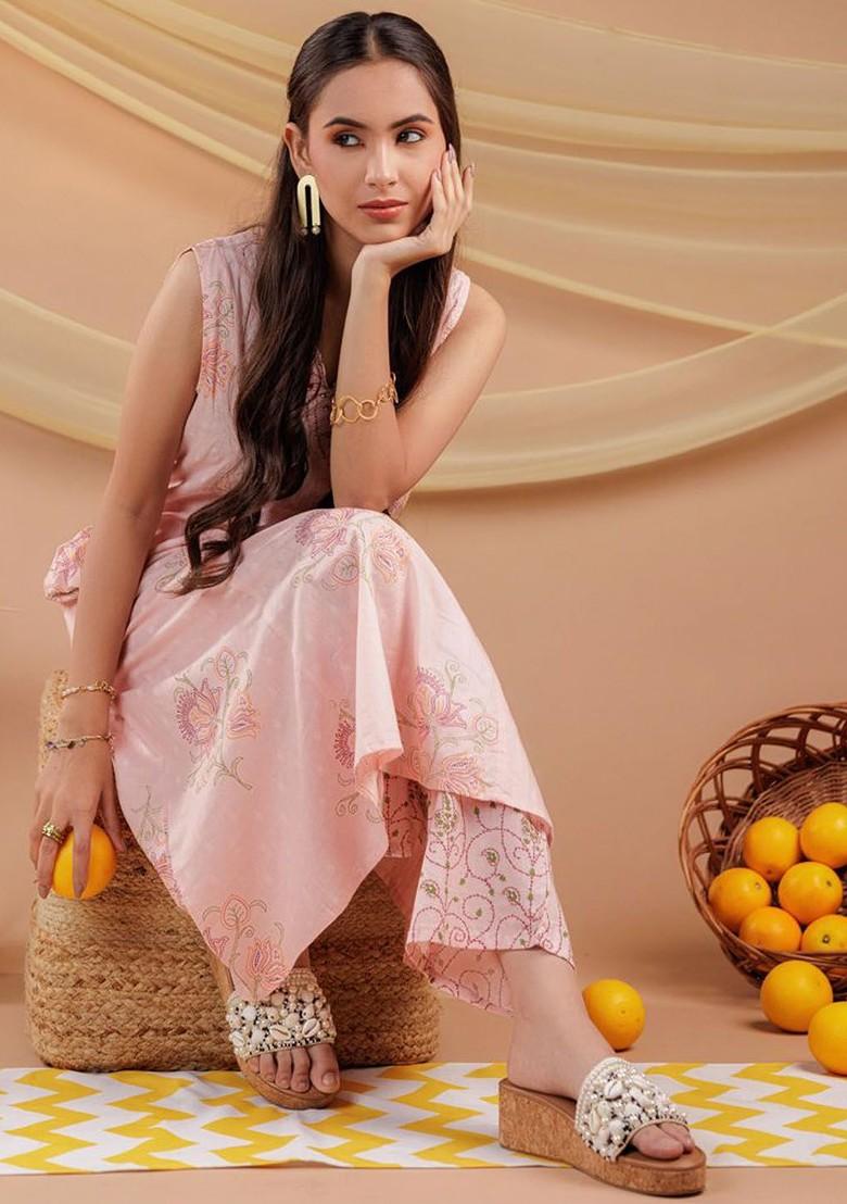 Pink Embroidered Cotton Kurta Set