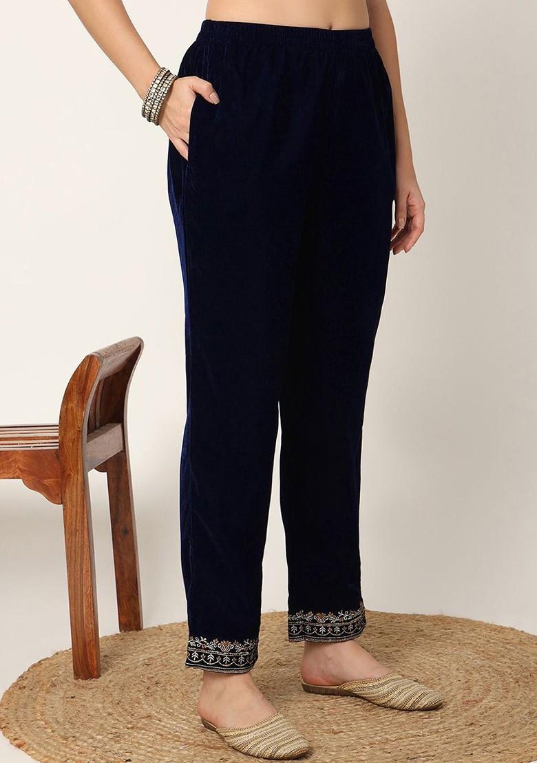 Blue Embroidered Poly Blend Co-Ord Set