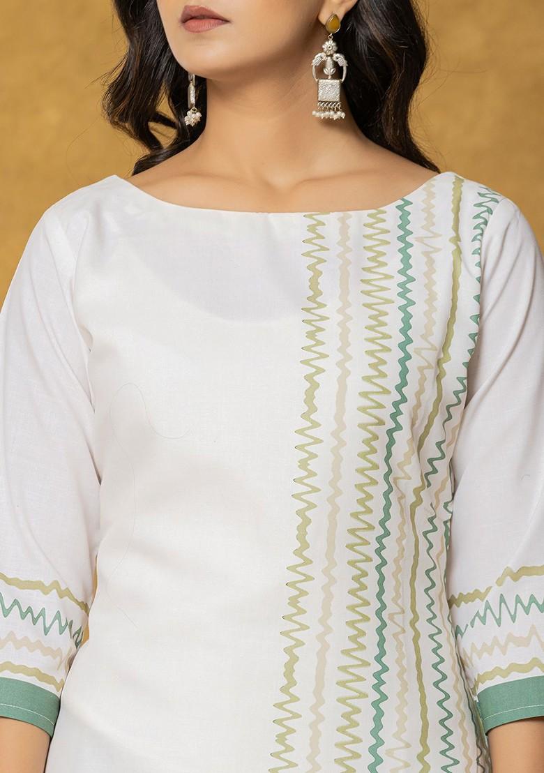 White Printed Linen Kurta Set