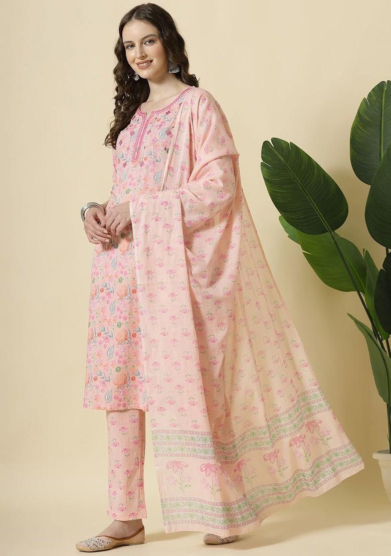 Pink Printed Cotton Kurta Set