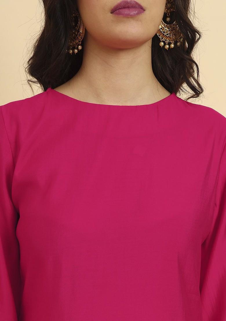 Pink  Poly Blend Kurta Set