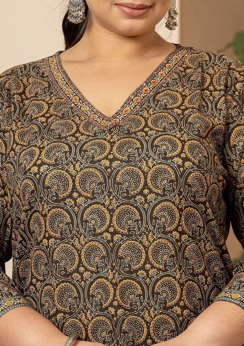 Olive Green Printed Cotton Kurta Set