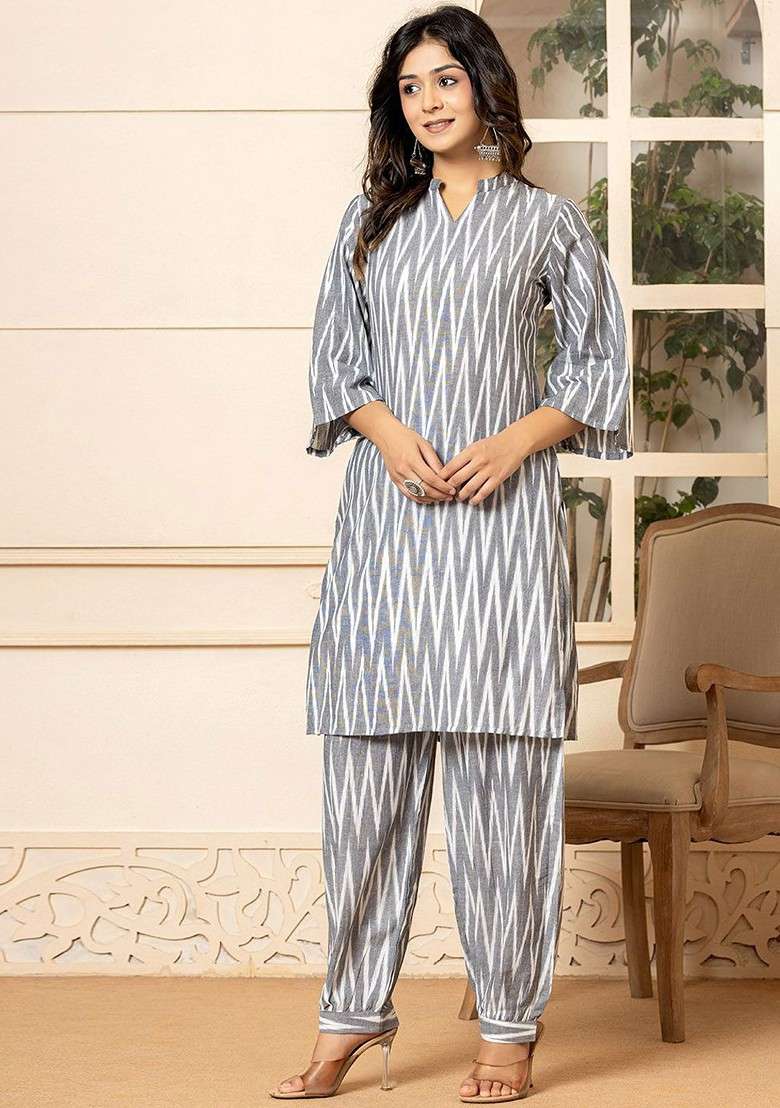 Grey Printed Cotton Co-Ord Set - Indya