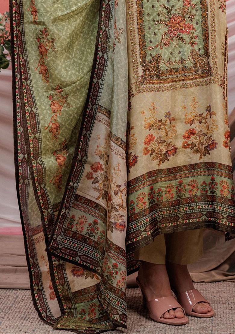 Green Embroidered Silk Kurta Set