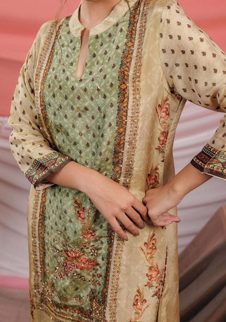 Green Embroidered Silk Kurta Set