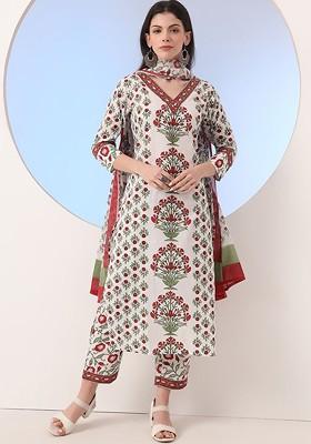 White Embroidered Cotton Kurta Set