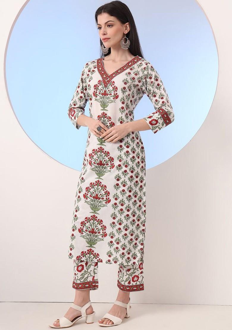 White Embroidered Cotton Kurta Set