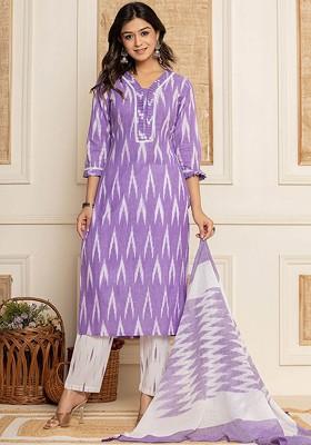 Purple Printed Cotton Kurta Set