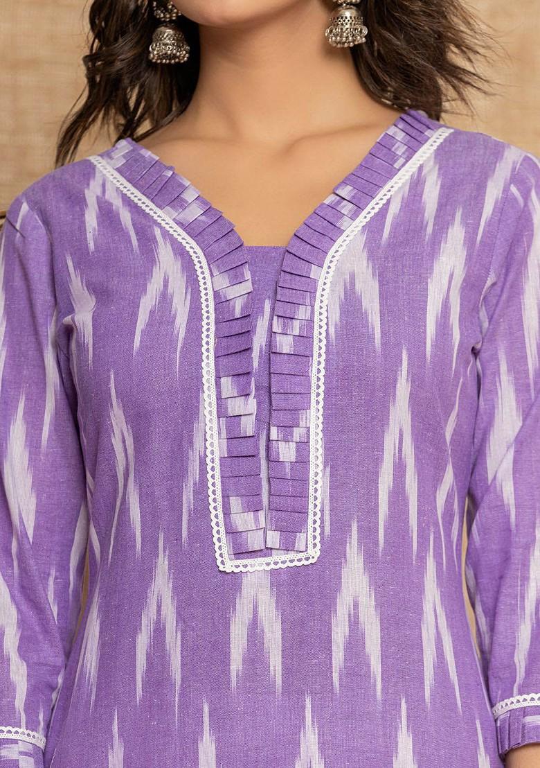 Purple Printed Cotton Kurta Set