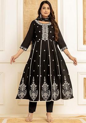 Black Embroidered Cotton Kurta Set