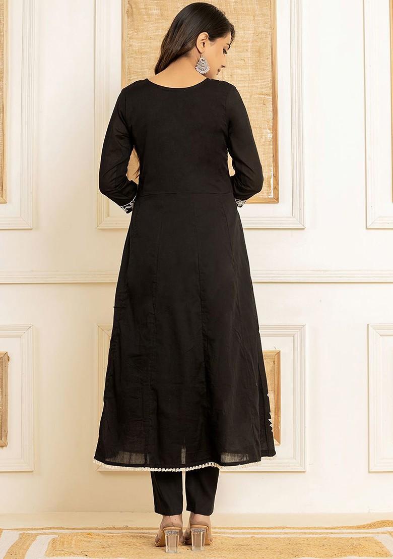 Black Embroidered Cotton Kurta Set