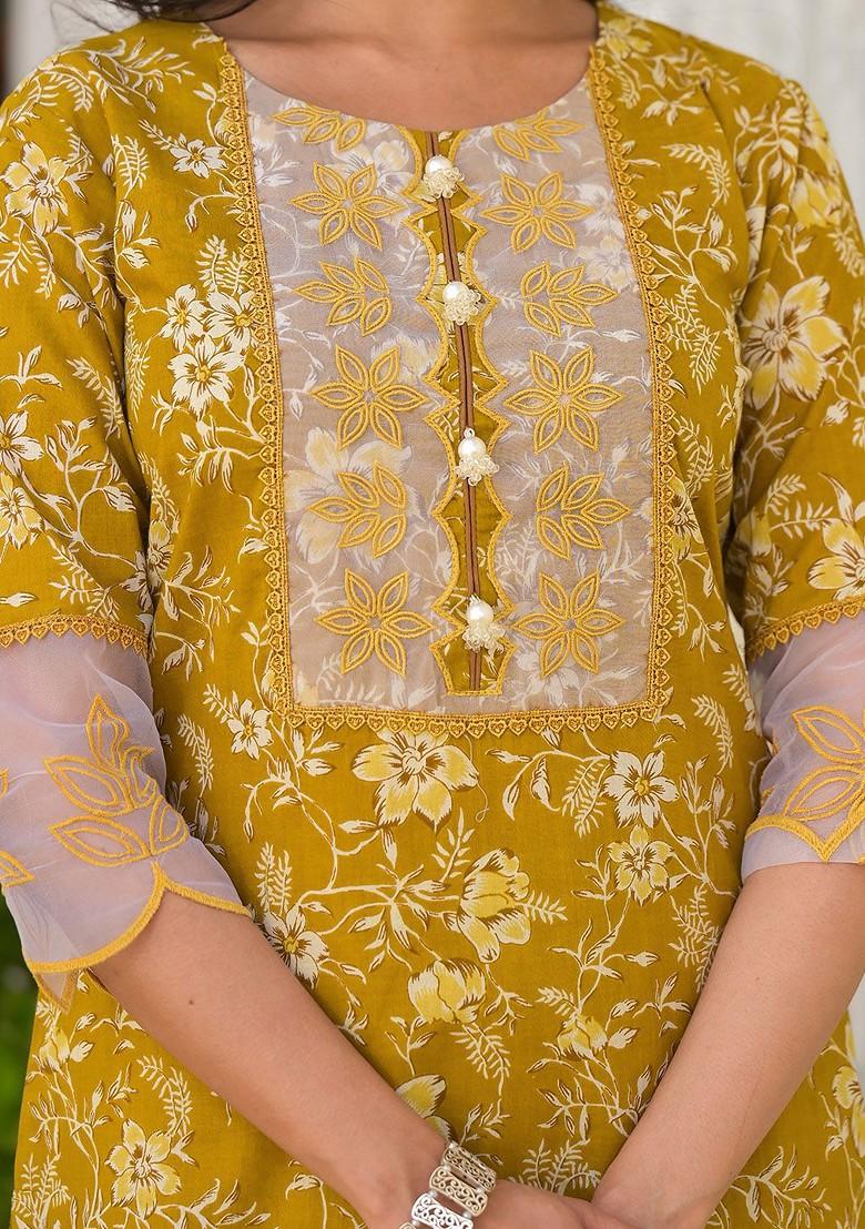 Yellow Printed Cotton Kurta Set