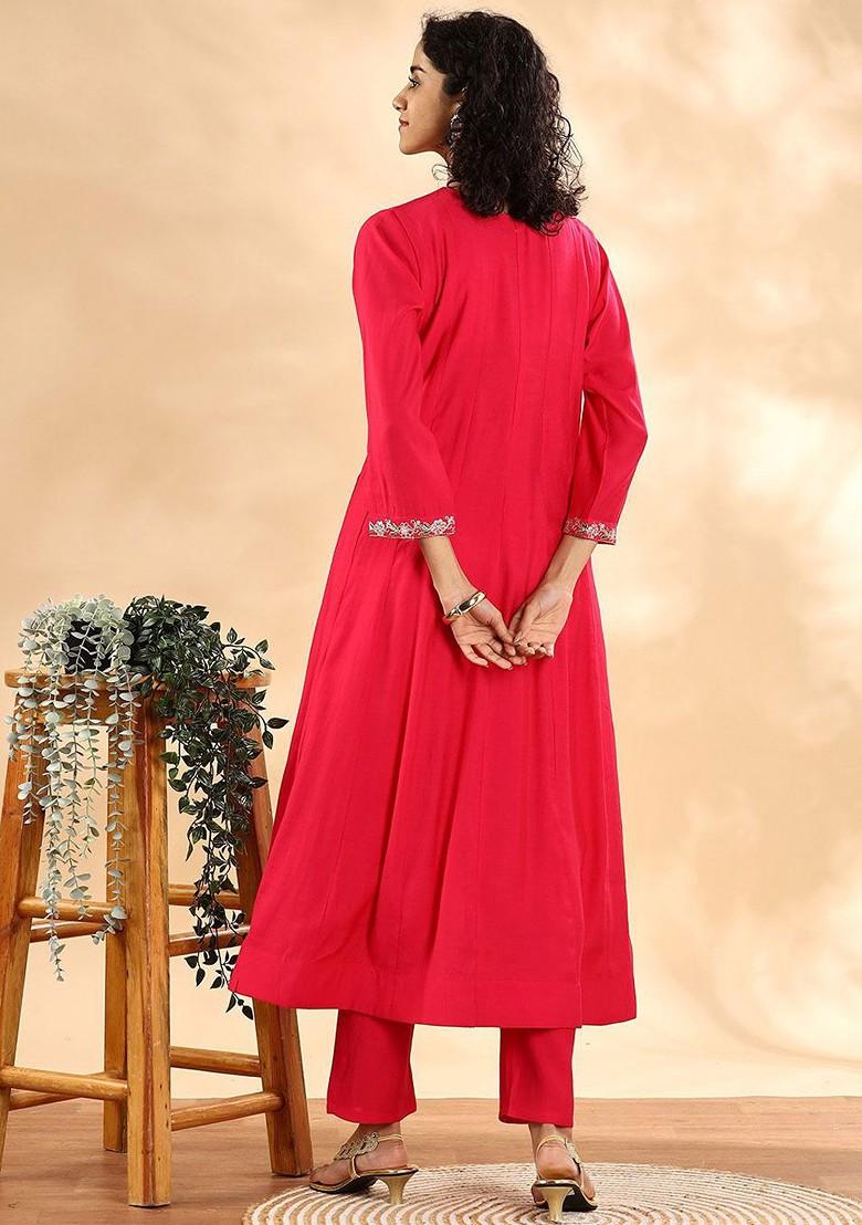 Pink Embroidered Silk Kurta Set