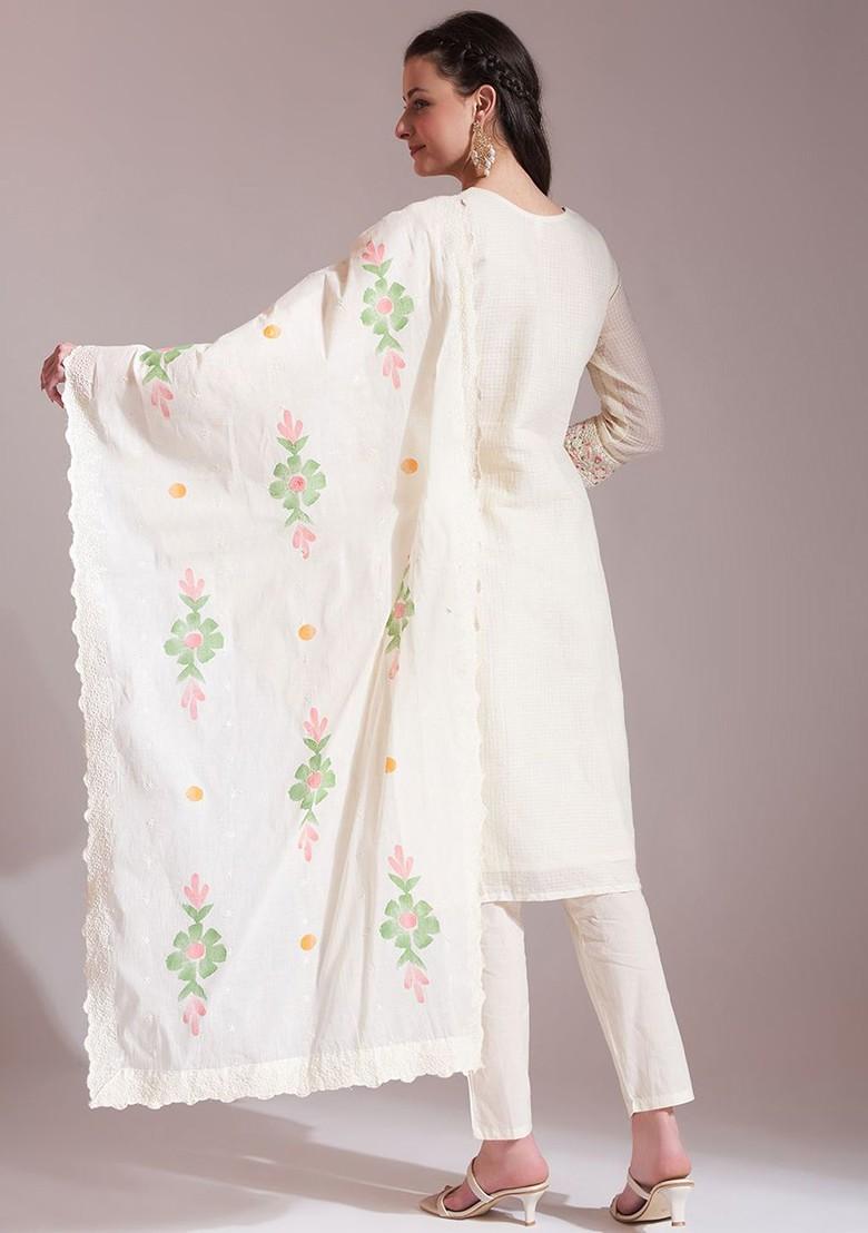 White Embroidered Cotton Kurta Set
