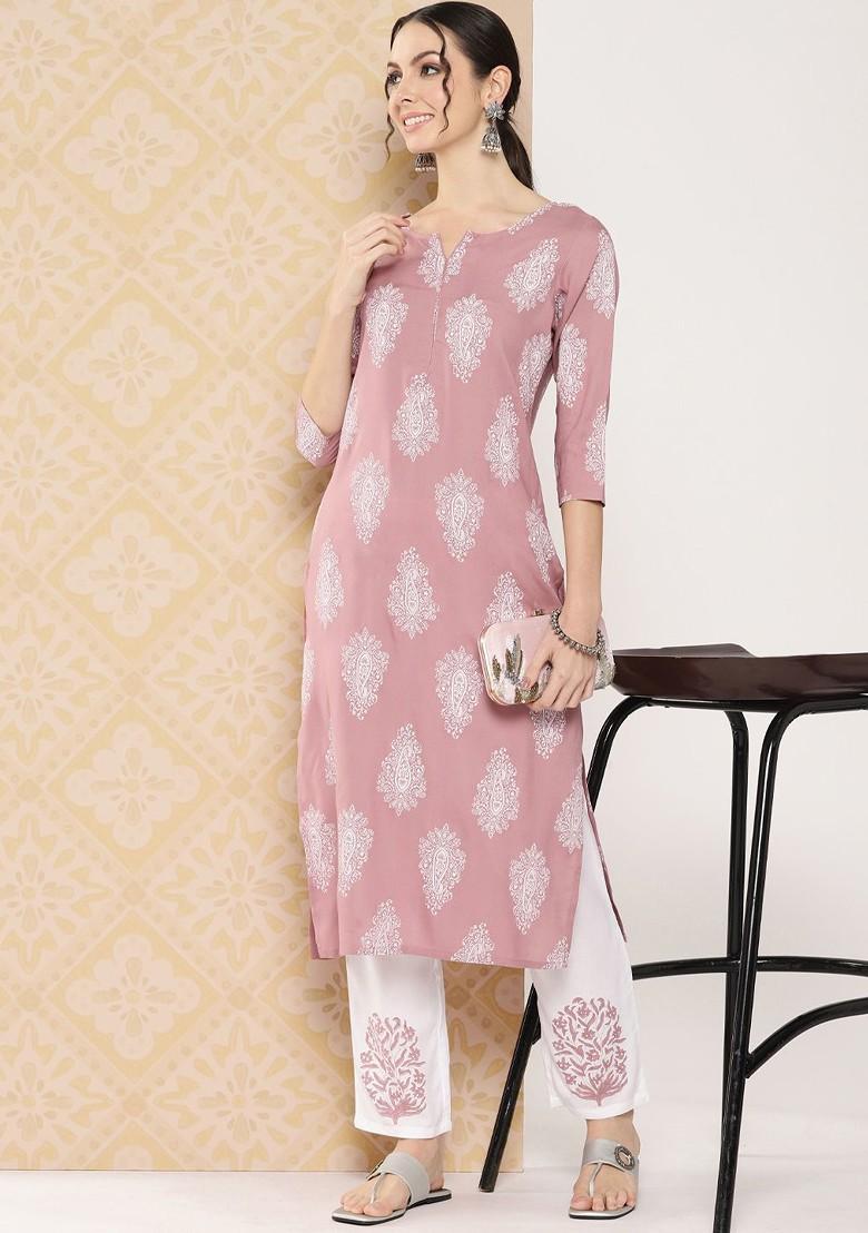 Purple Printed Poly Blend Kurta Set