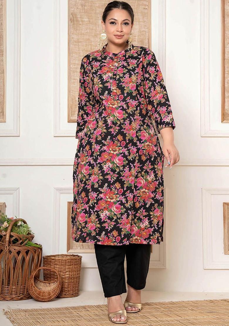 Black Printed Cotton Kurta Set