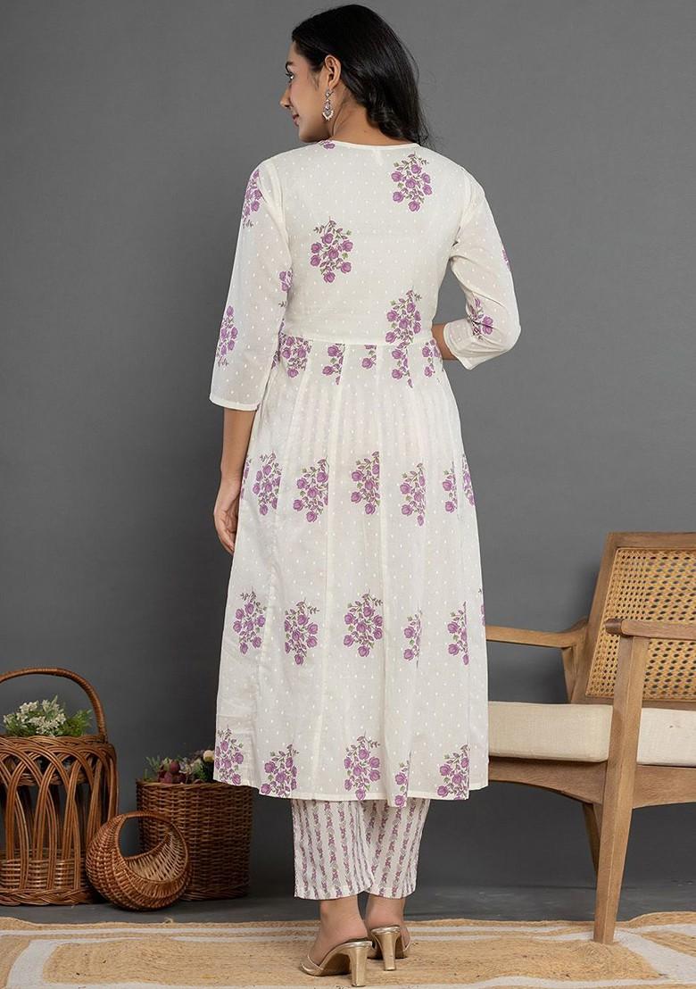 White Embroidered Cotton Kurta Set