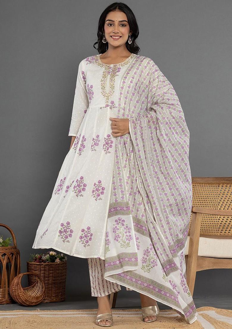 White Embroidered Cotton Kurta Set