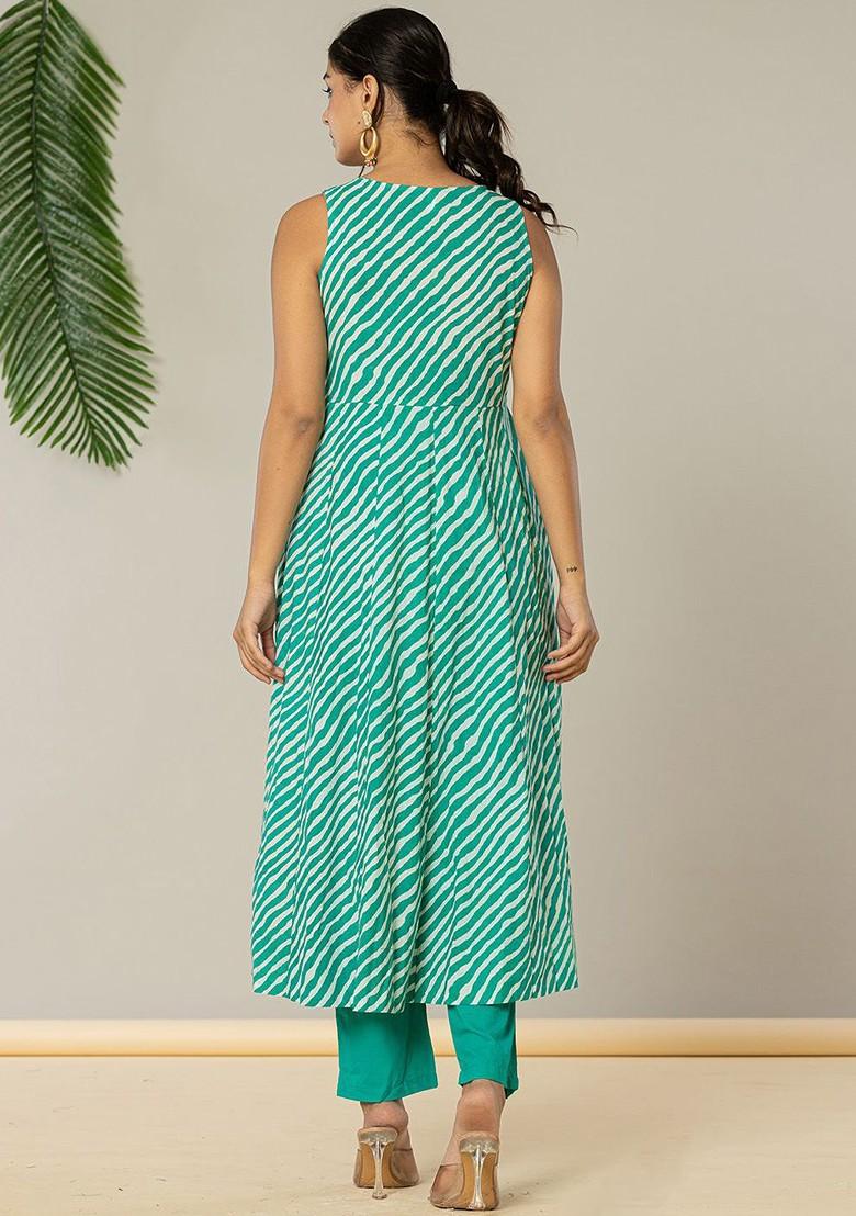 Green Printed Cotton Kurta Set