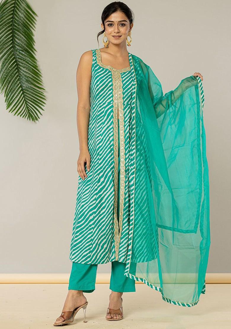 Green Printed Cotton Kurta Set