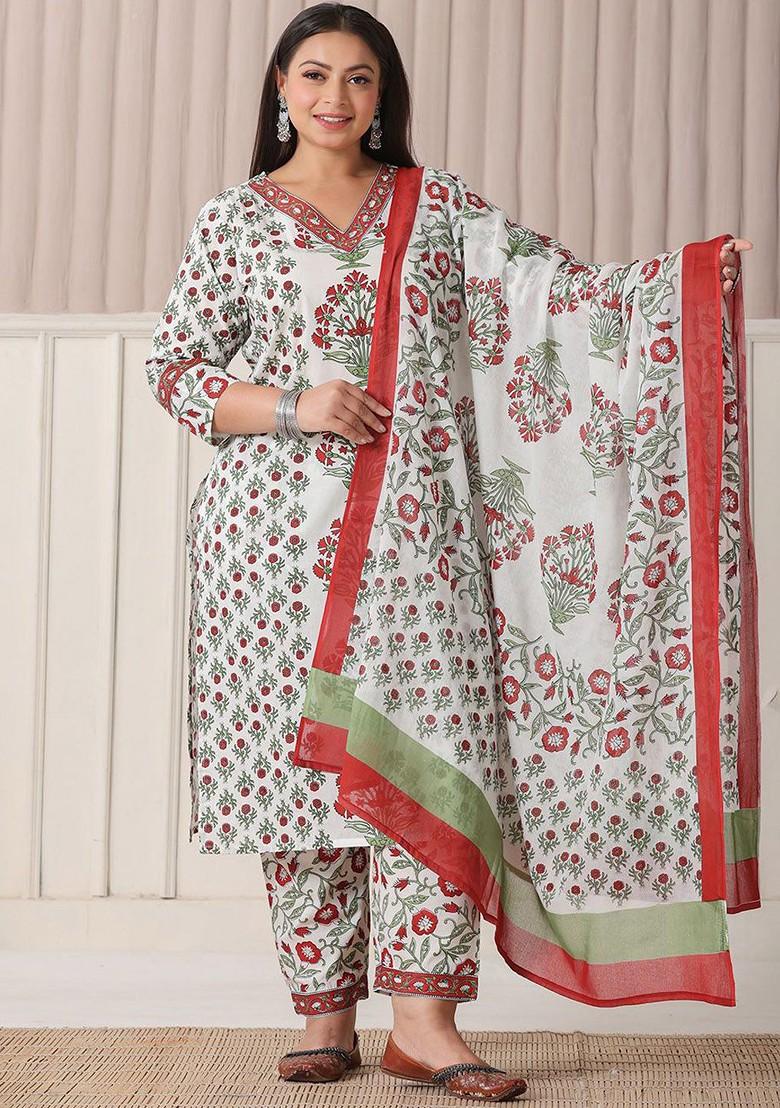 White Printed Cotton Kurta Set