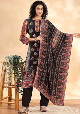 Black Embroidered Silk Kurta Set